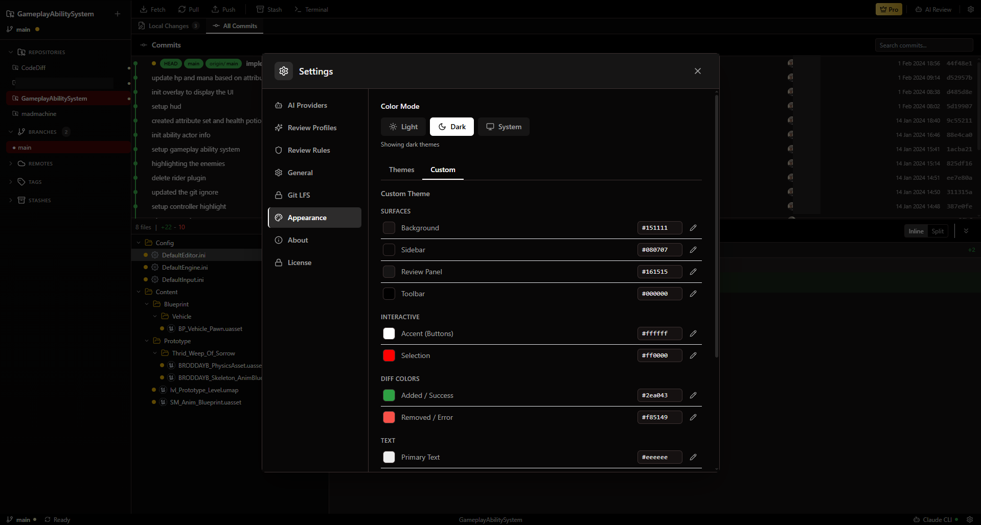Custom theme color editor